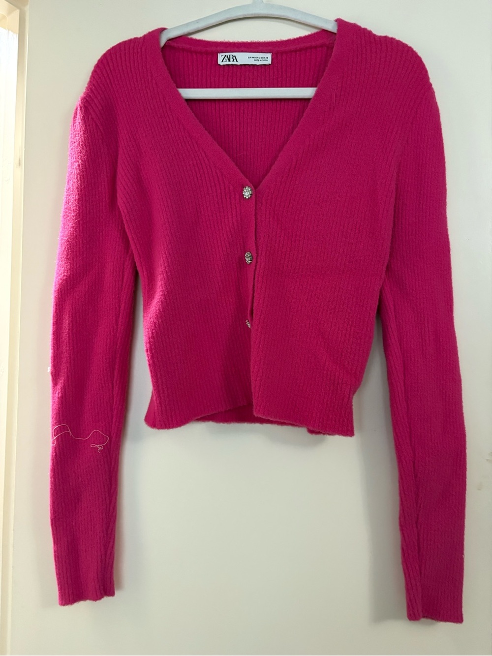 ZARA Hot Pink V-Neck Buttoned Knit Cardigan